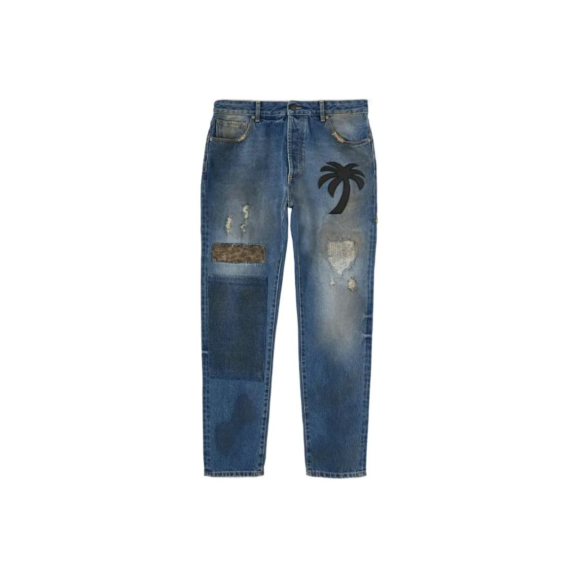 PALM ANGELS Patchwork High Waist Jeans
