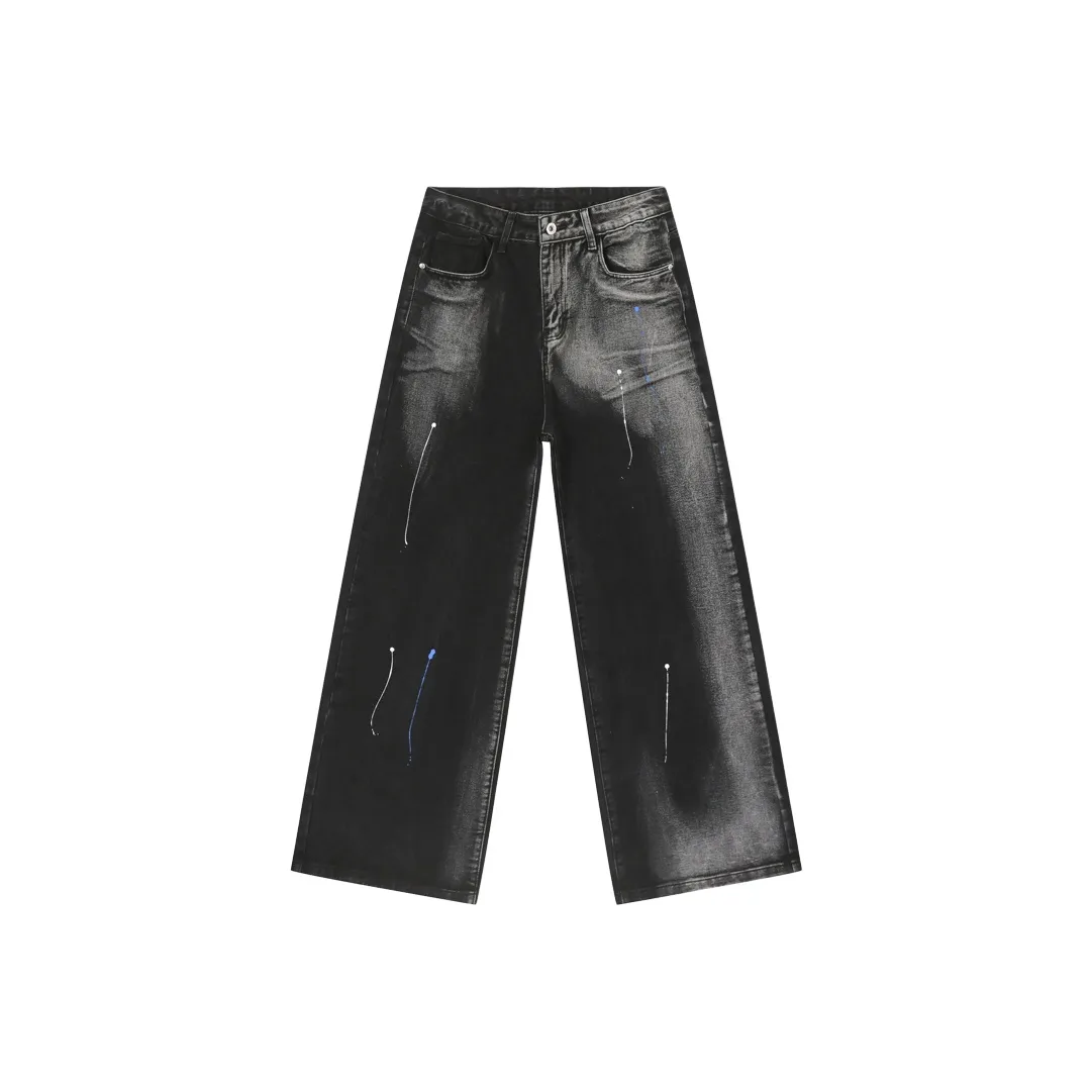 Voguo Relay Jeans Loose Fit Straight Fit Slipper Wide Leg Pants Unisex Black Gray Color