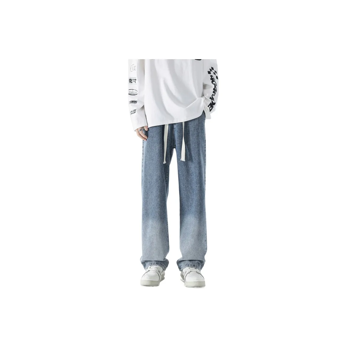 NOME Преппи стиль Минималистский стиль Повседневный Коммутирование Моющийся Потертый Кружево Вверх Джинсы Унисекс