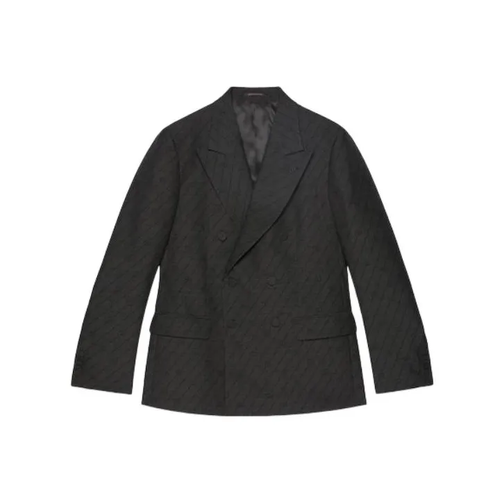 GUCCI SS24 Interlocking G Striped Wool Formal Jacket Jackets Coats Men's Black