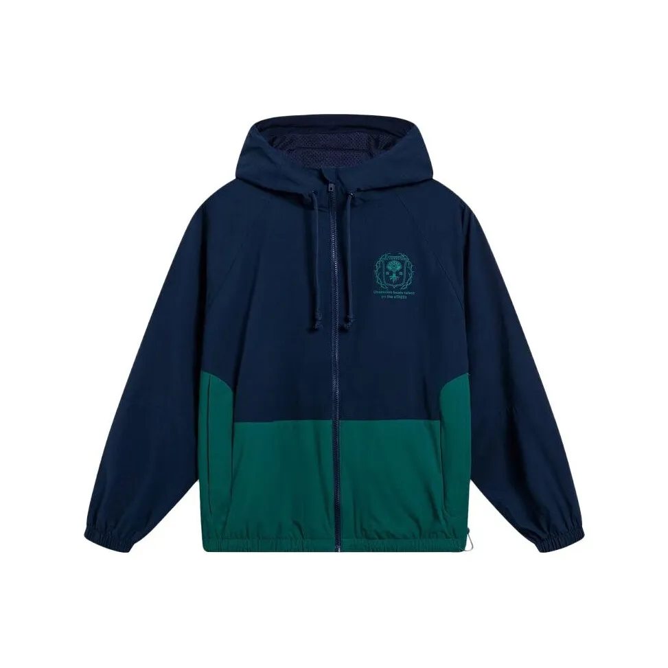 LiNing Badfive Trench Coat Men's Dark Marine Blue With Fresh Green