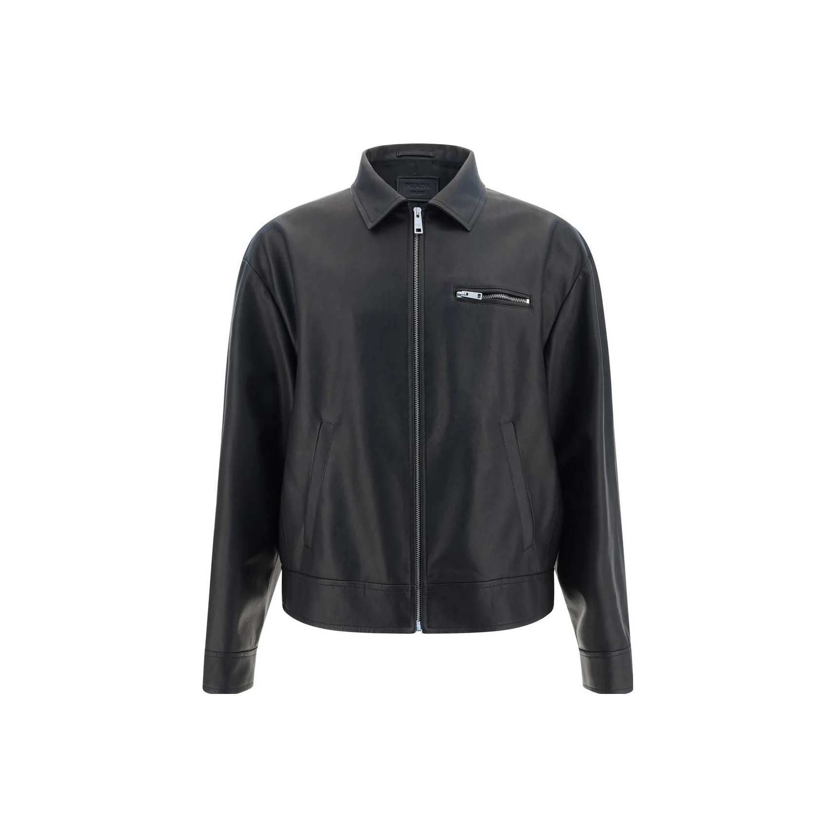 Prada triangle-logo Leather Jacket | Black | FARFETCH UK PRADA