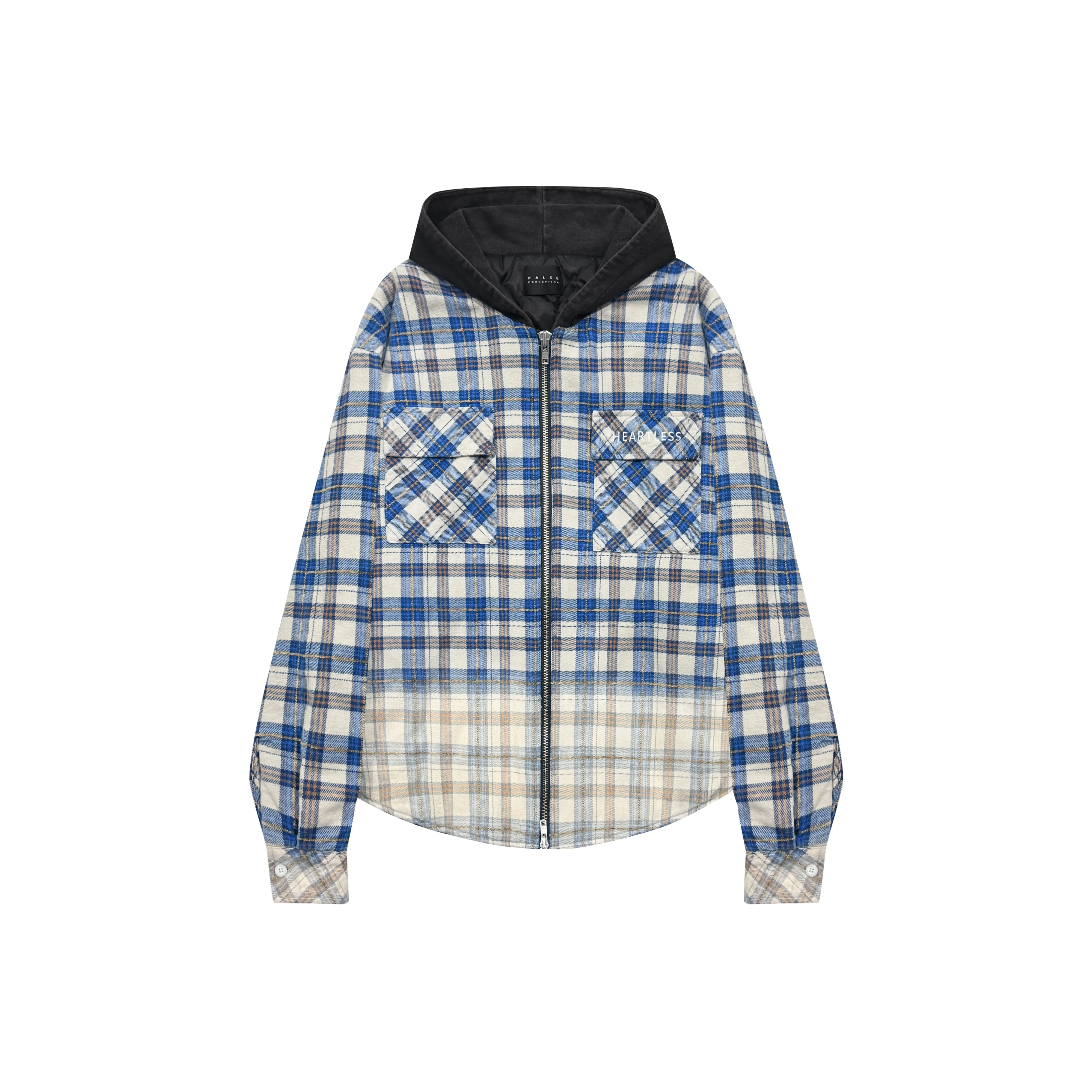 False Perception Hooded Shirt Jacket Unisex Washed Blue