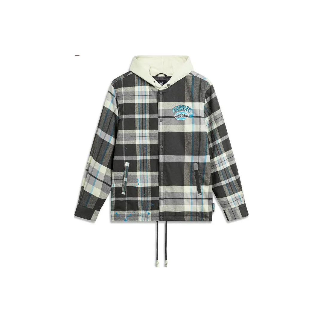 LiNing Badfive Puffer Jacket Men's Gray Green Plaid