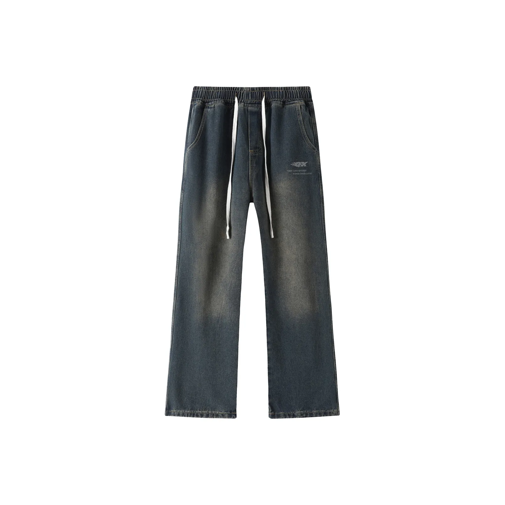 Qnxeey Jeans Unisex Green Light Brown