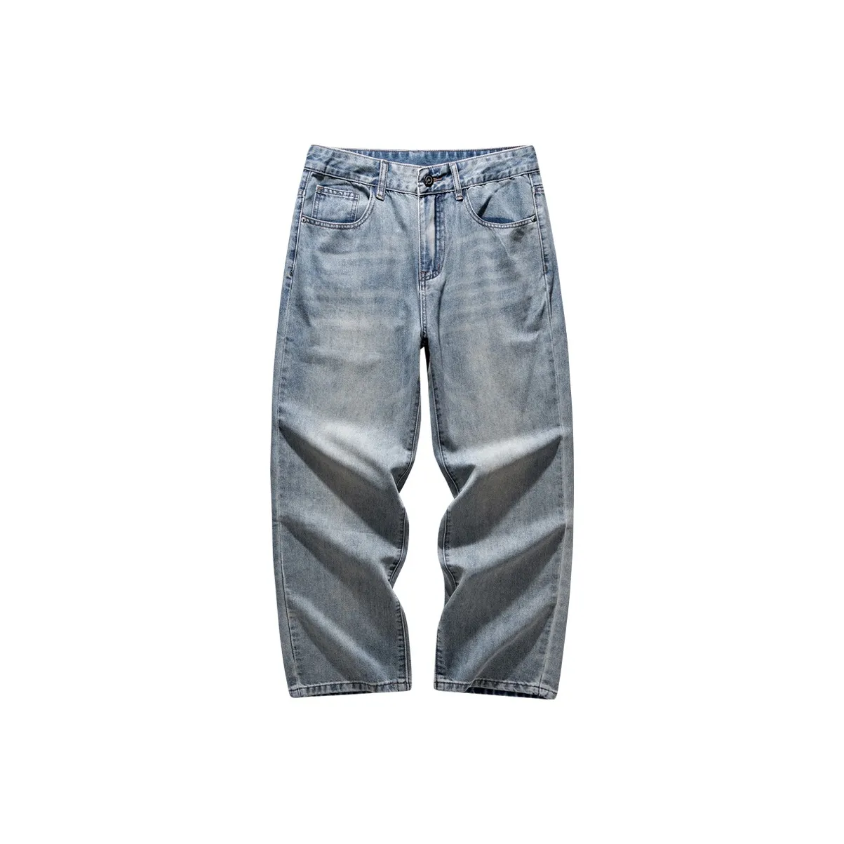 HZWH Весенний и Осенний Свободный крой Прямой крой Брюки Мужские Ностальгический синий