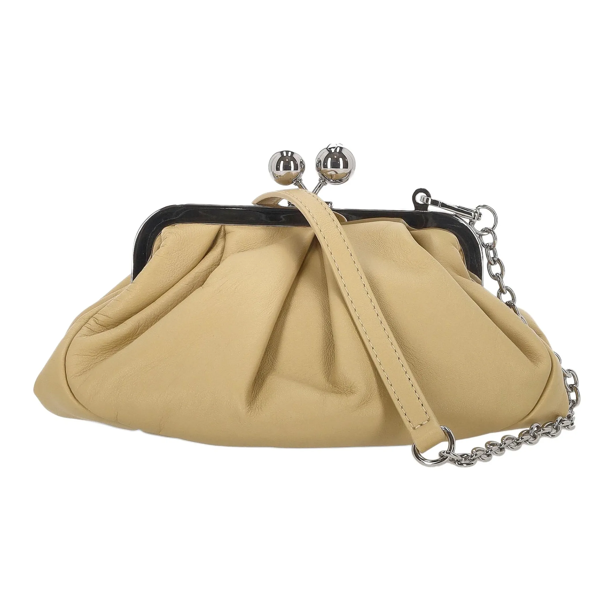 WEEKEND MaxMara Calfskin One Shoulder Crossbody Clutch Women's Beige Yellow