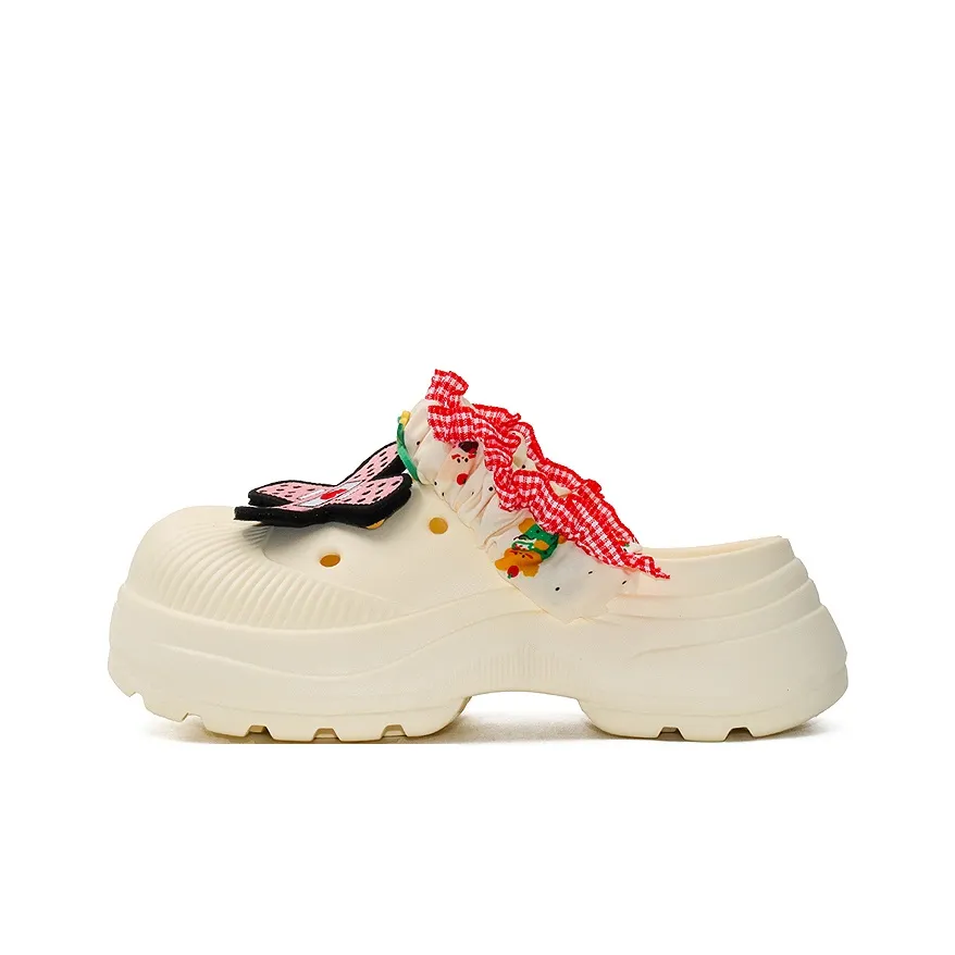 OUBT Сладкий стиль Принцесса Кружевная отделка Полоска Aid Сабо Женские Экрю