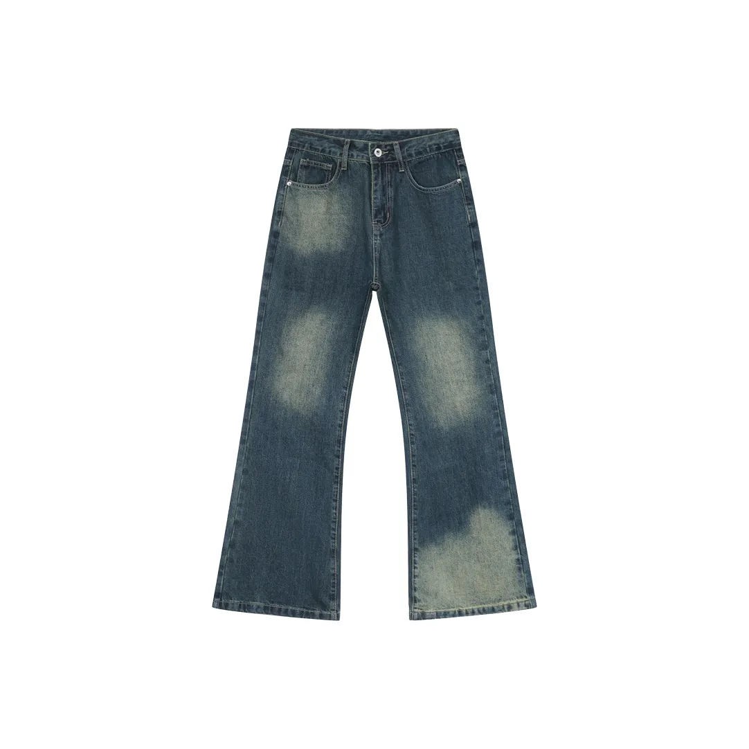 Voguo Relay Jeans Mid Rise Bootcut Pants For Kids Unisex Distressed Vintage Blue