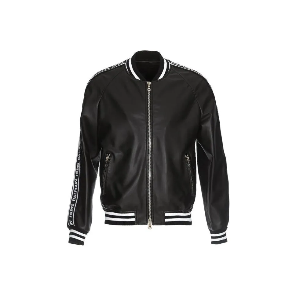 BALMAIN Leather Jacket Men's Black