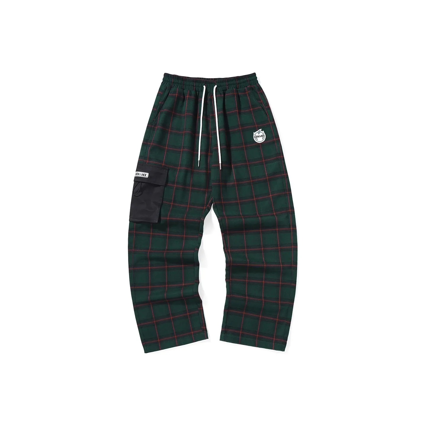 GENANX Cargo Pants Unisex Green Plaid