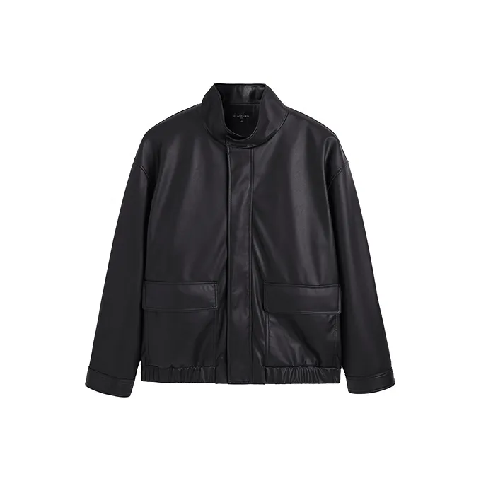 PEACEBIRD MEN Stand Collar Vintage PU Leather Jacket Men's
