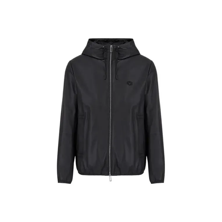 EMPORIO ARMANI Hooded Semi aniline Nappa Lambskin Blouson With Full length Zip