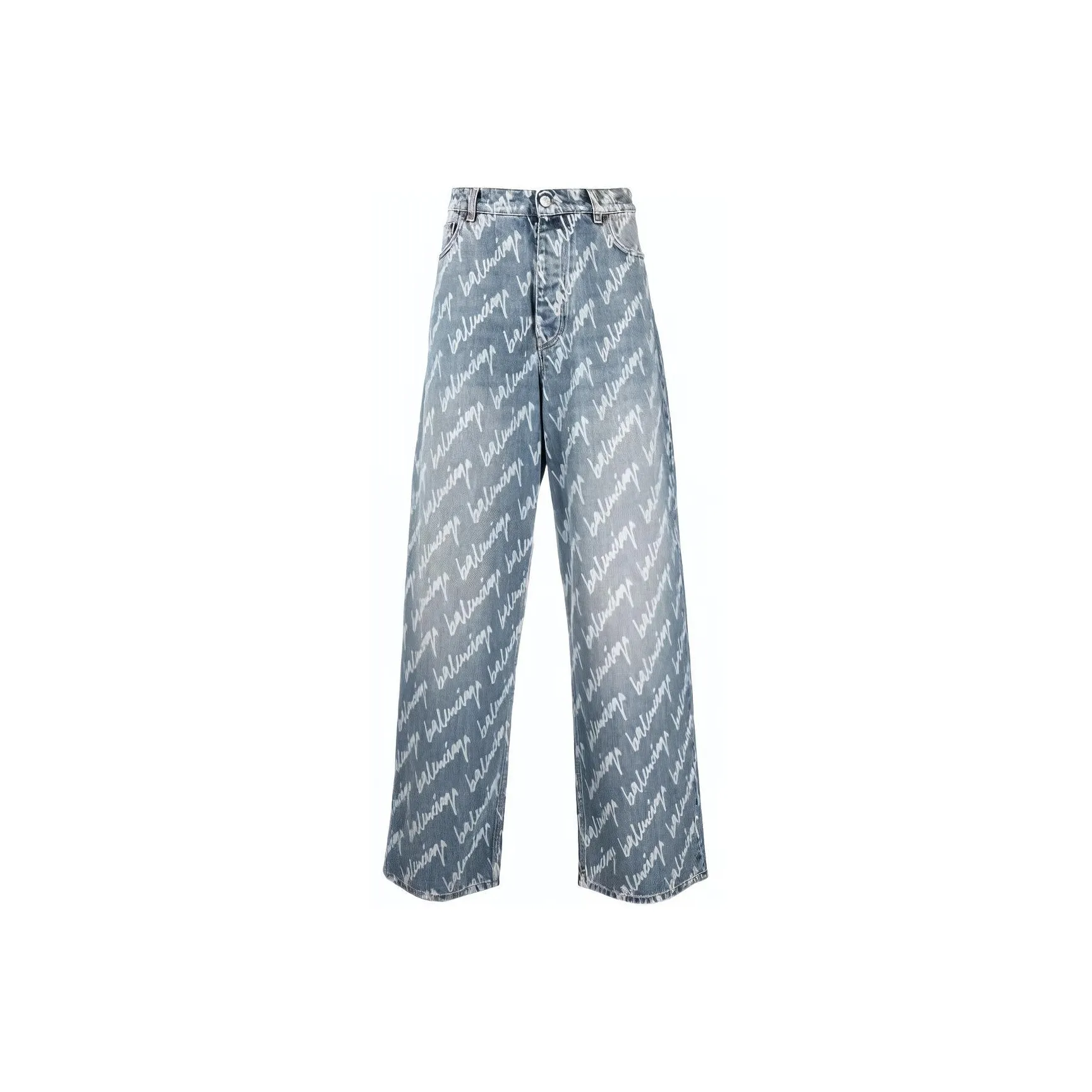Balenciaga All Over Logo Large Fit Denim Trousers