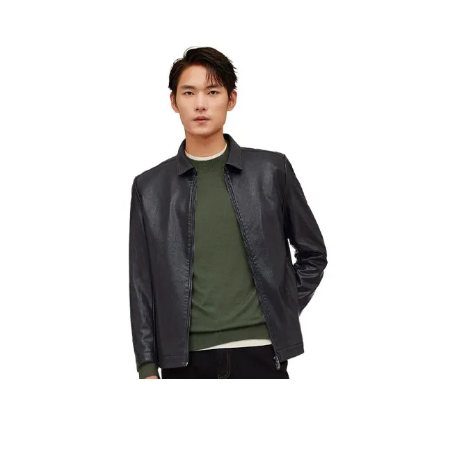 Red Bean Кожа Куртка Мужская Черная