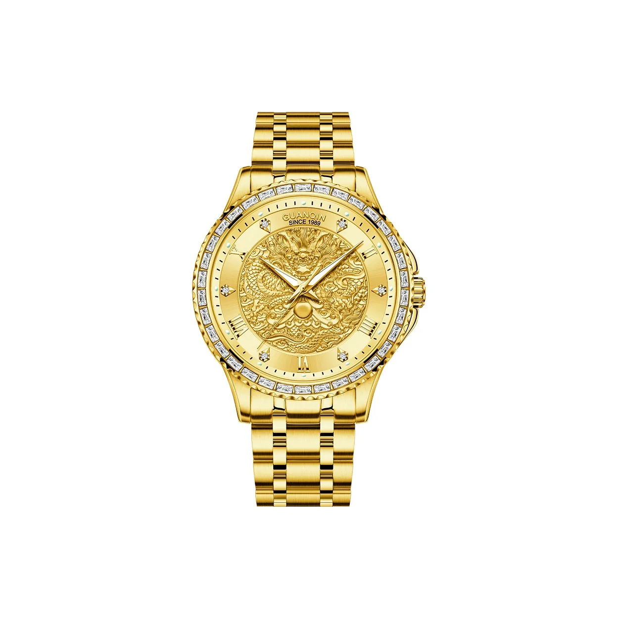 GUANQIN Golden Dragon Heritage Collection Автоматический Механический Механизм Часы с Ремешком из Нержавеющей Стали