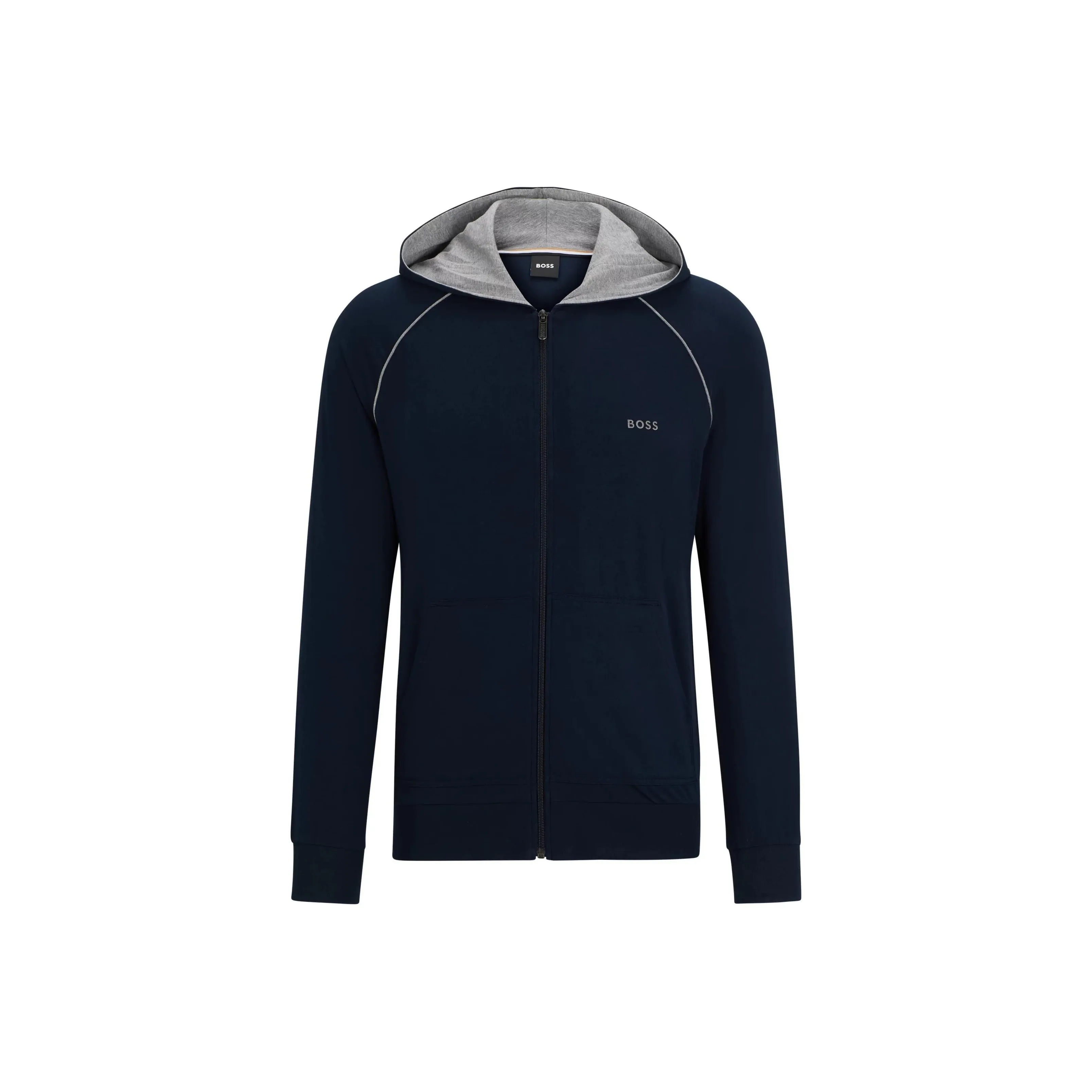 HUGO BOSS Stretch Cotton Zip Up Hoodie With Logo Detail Jackets & Coats Men's Dark Blue