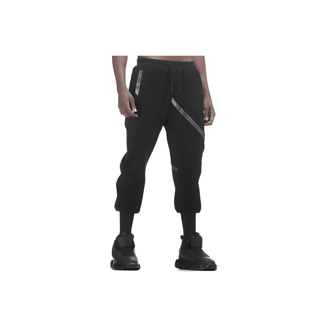 NORVINCY Spring And Autumn Elegant And Comfortable Ribbed Elastic Cuff Running Harem Pants Unisex Black