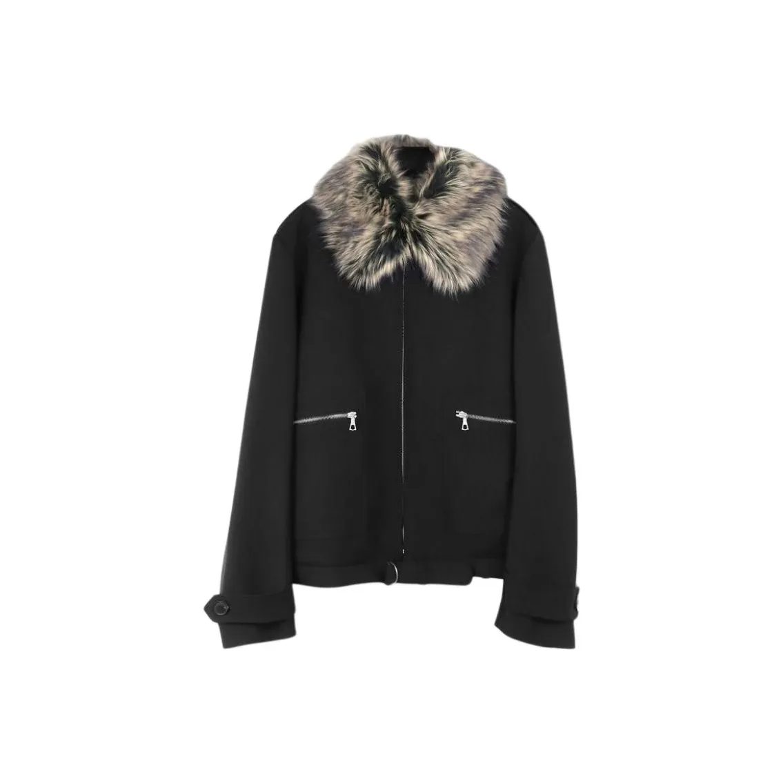 DRIES VAN NOTEN Faux Fur Collar Wool Bomber Jacket
