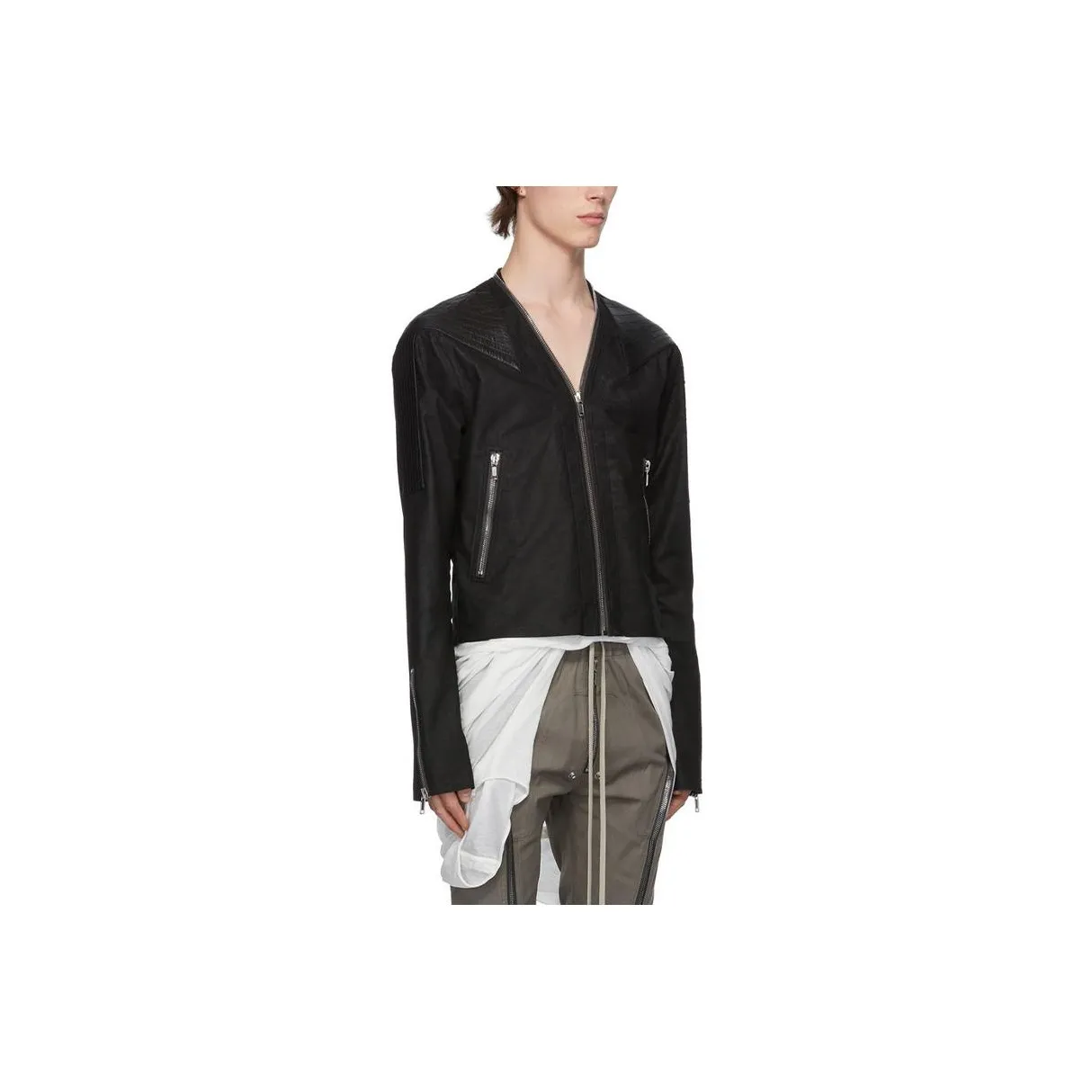 RICK OWENS Leather Jackets Men's Black