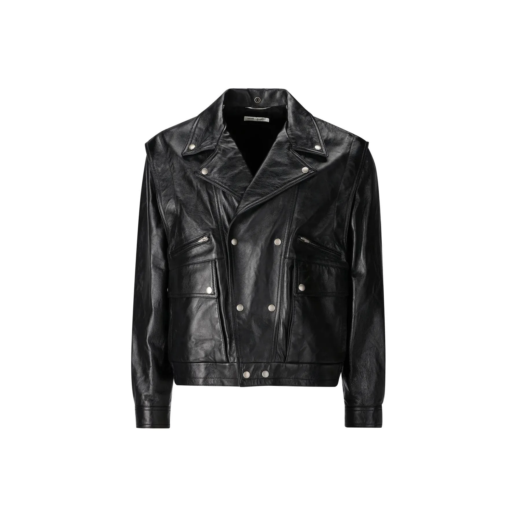 SAINT LAURENT Crinkled-Effect Biker Leather Jacket