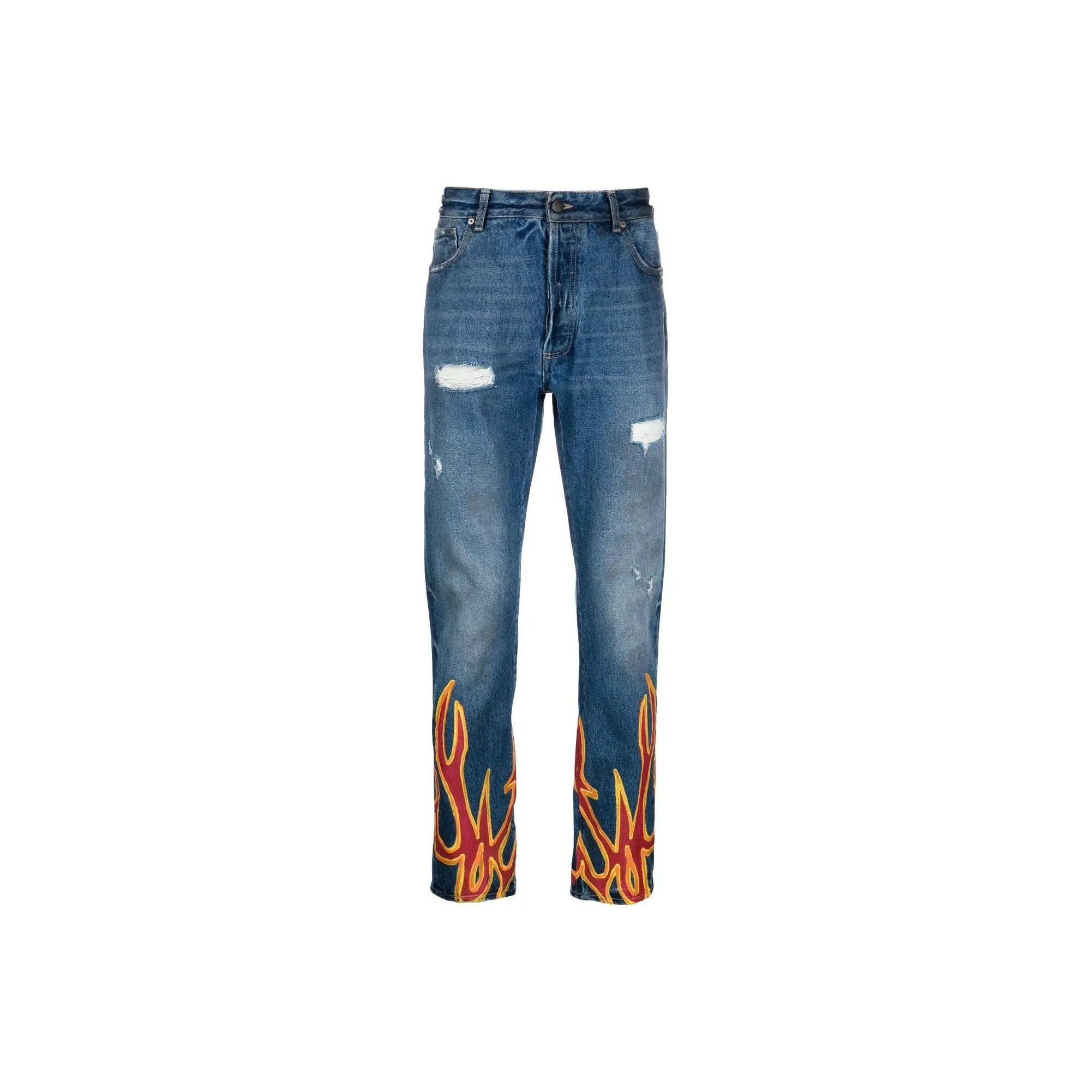 PALM ANGELS Distressed Flame Printed Jeans