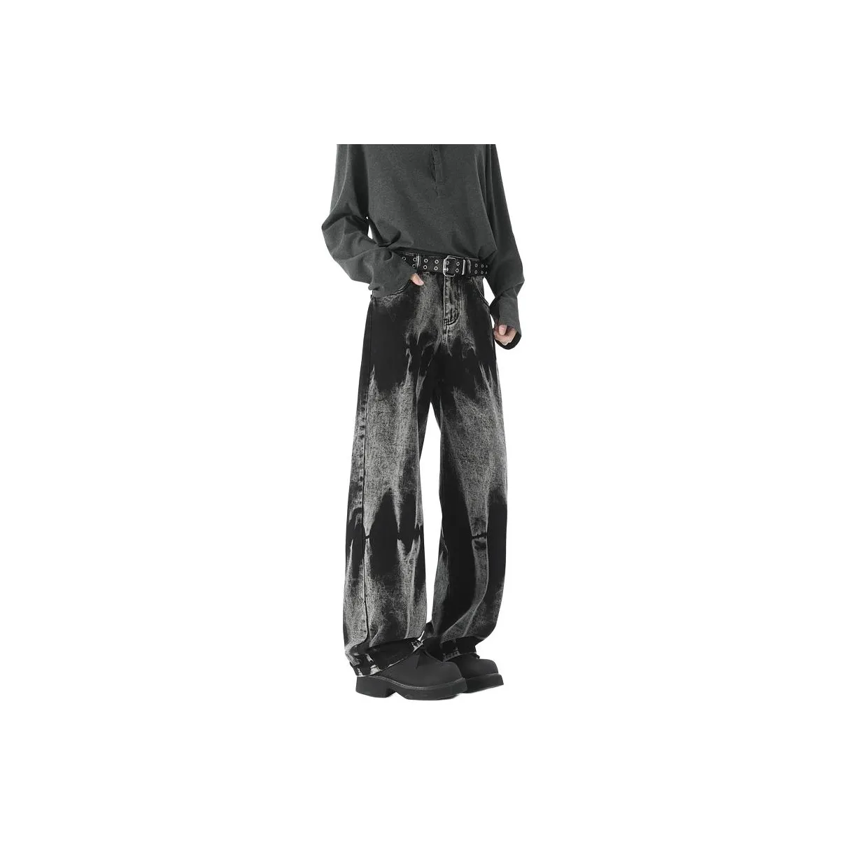 NEAR HERE Jeans Unisex Black Gray Color