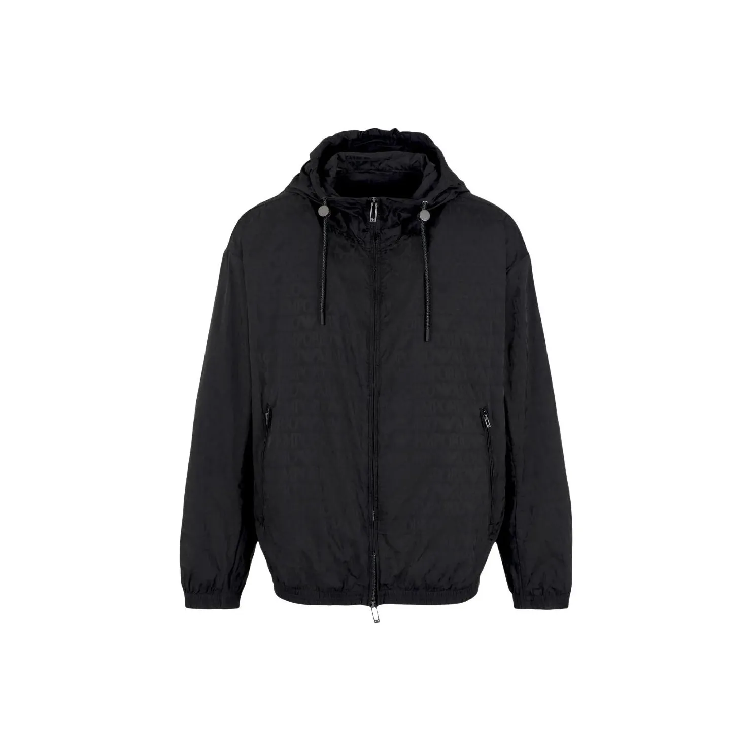EMPORIO ARMANI Lightweight Nylon Hooded Zip up Blouson With All over Jacquard Lettering