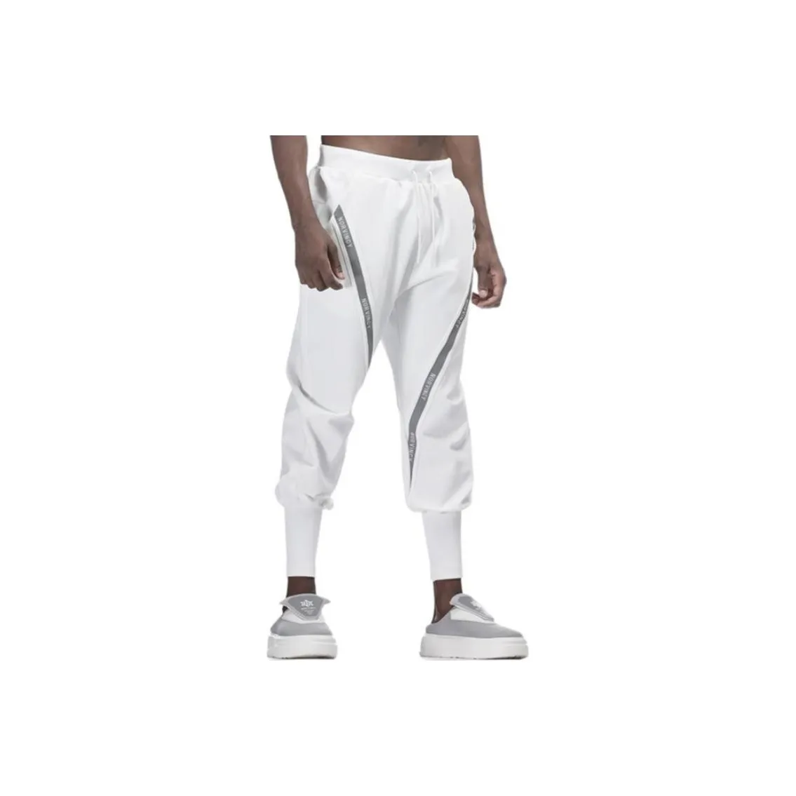 NORVINCY Elastic Cuff Micro-Stretch Outdoor Knitted Sweatpants Unisex White