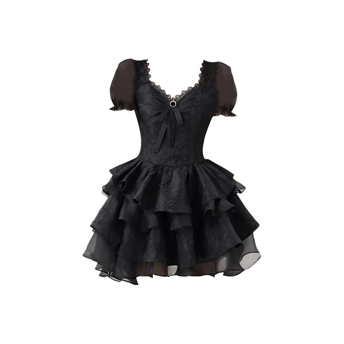 Mu Qingqing Короткий рукав Платье Женское Классическое черное