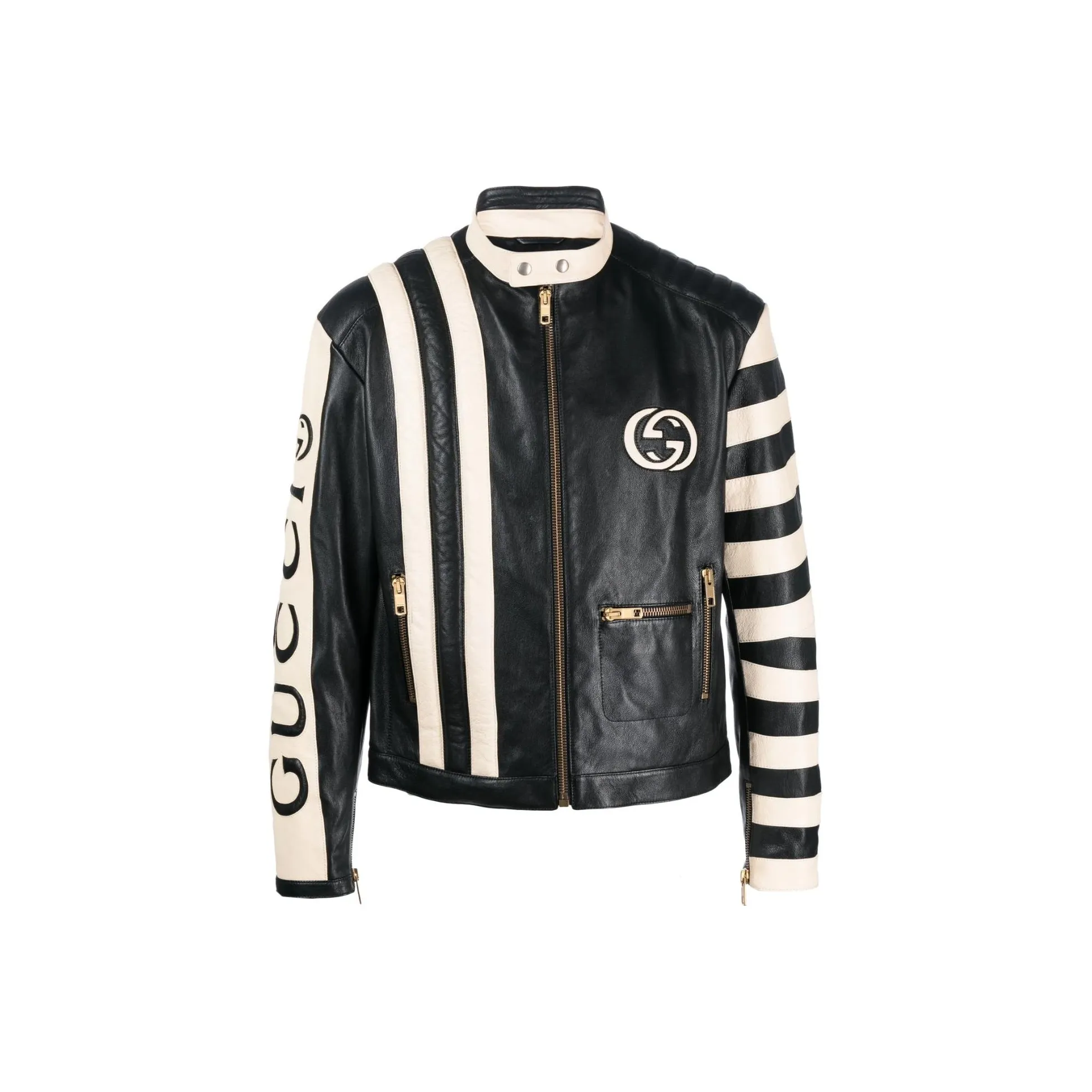 GUCCI Leather Jacket Men's Black White