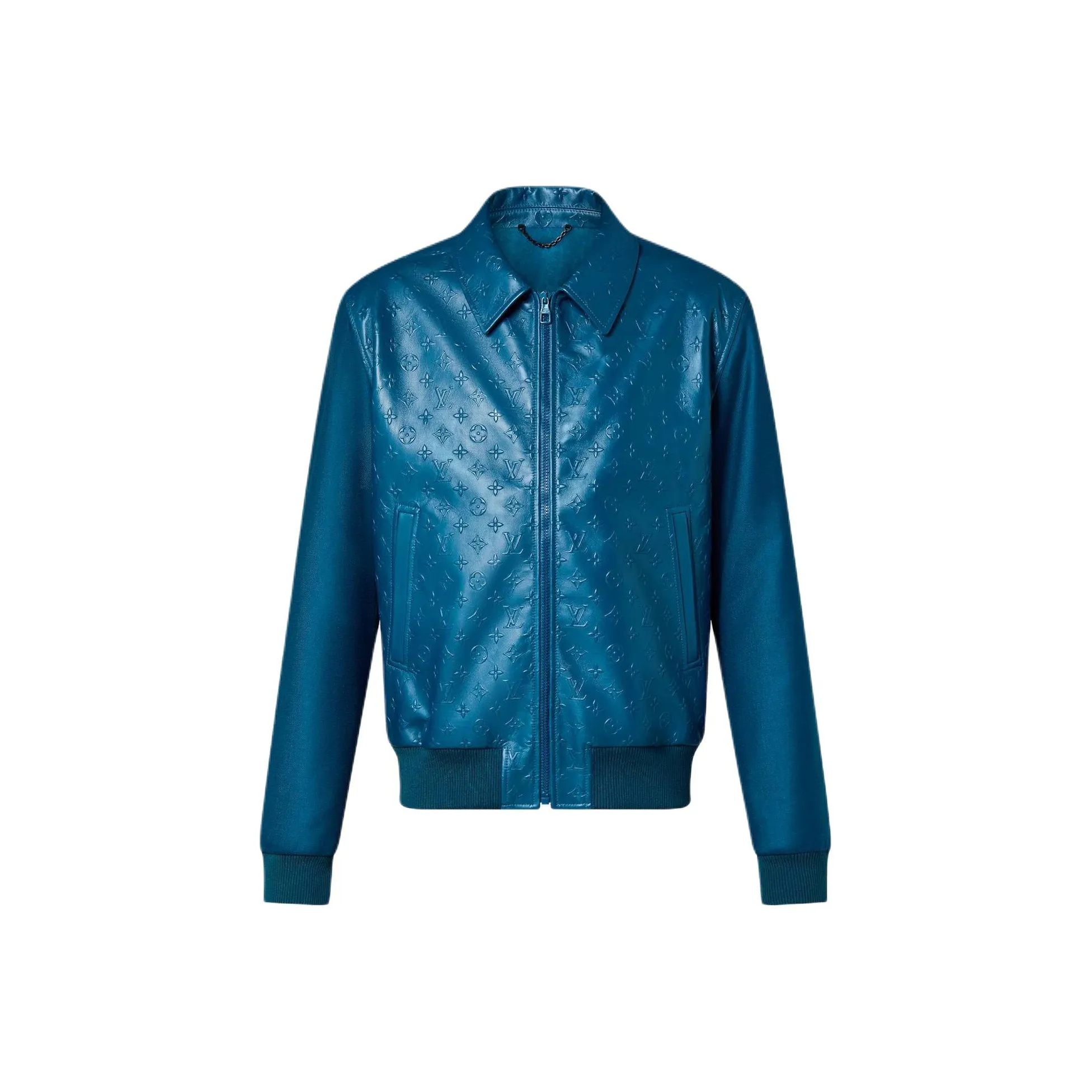 LOUIS VUITTON Leather Jacket Men's Sea Blue