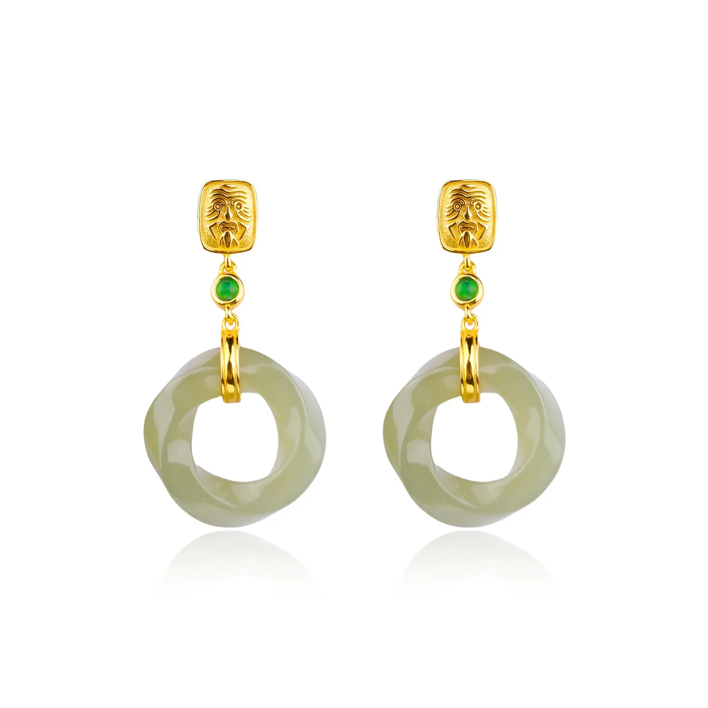 CHINA GOLD Hoop Earrings Pale Greenish White Jade Women's