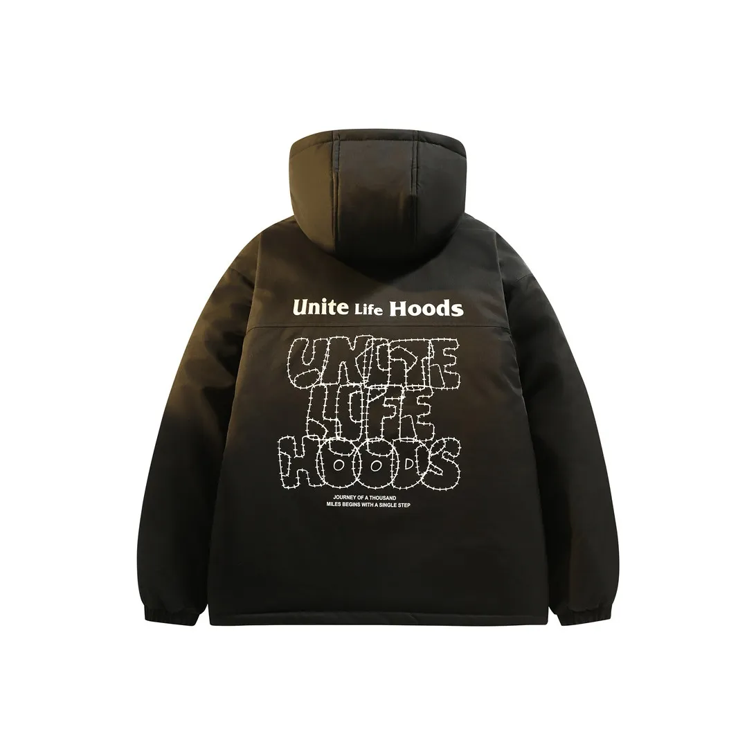 Unite Life HOODS Хлопковый пуховик унисекс черного цвета