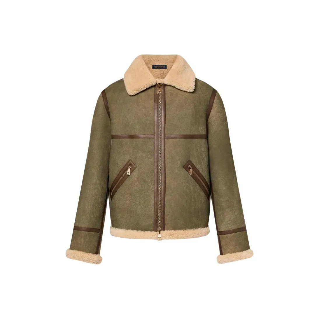 LOUIS VUITTON Leather Jackets Men Olive Green