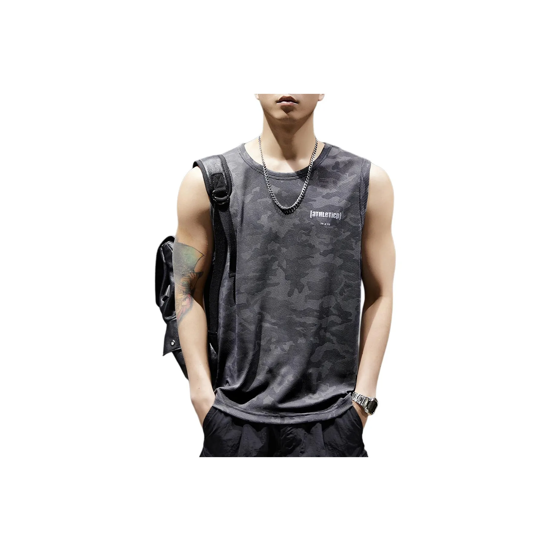 PRPK Летний топ без рукавов свободный крой унисекс серый