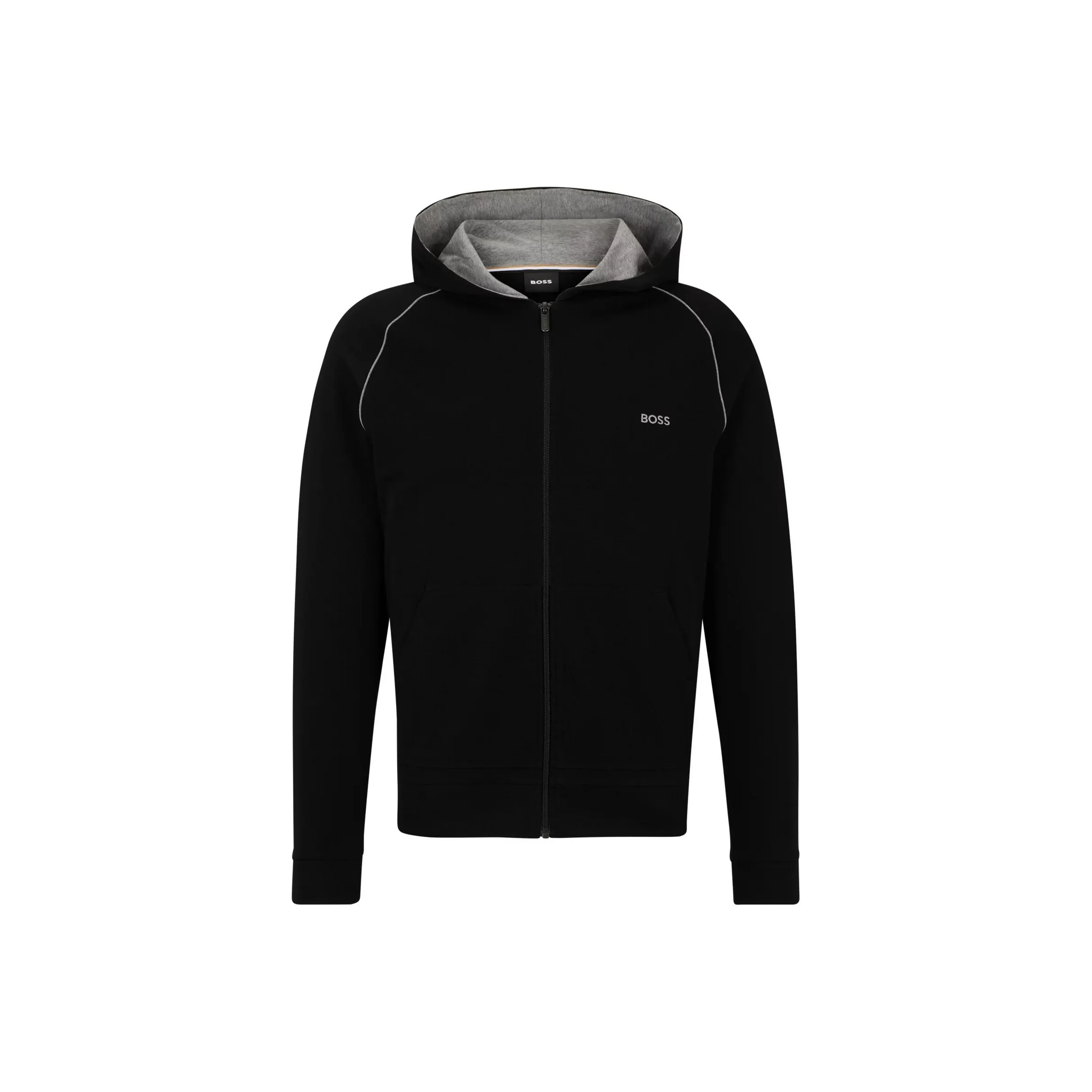 HUGO BOSS Stretch Cotton Zip Up Hoodie With Logo Detail Jackets & Coats Men's Black