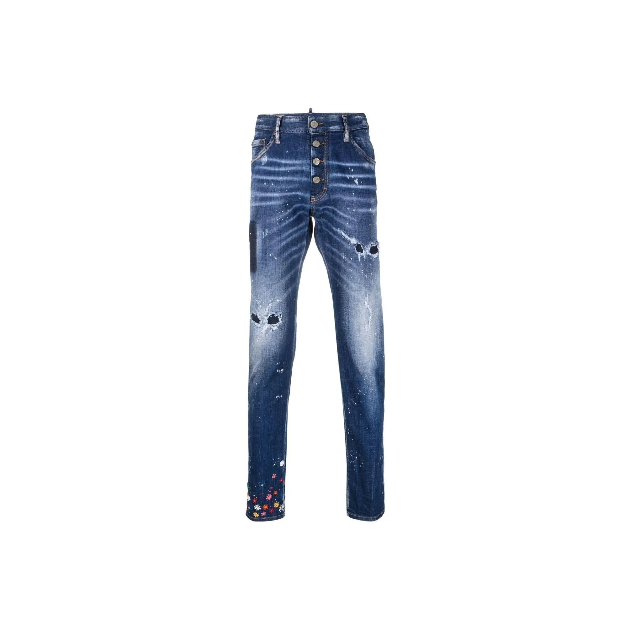 DSQUARED 2 Floral Embroidered Distressed Slim Fit Jeans
