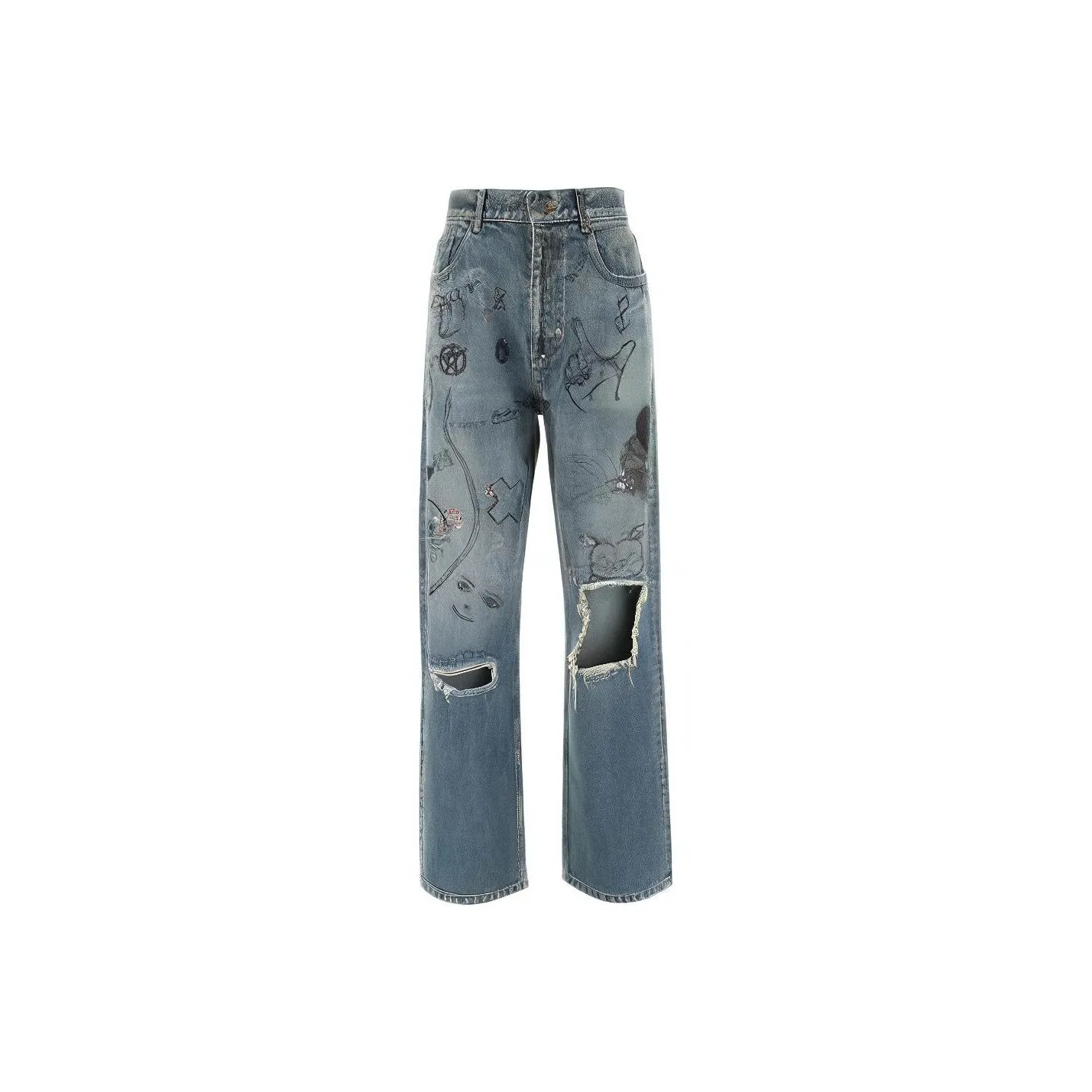 Balenciaga Women's Printed Rhinestone Wide Leg Jeans