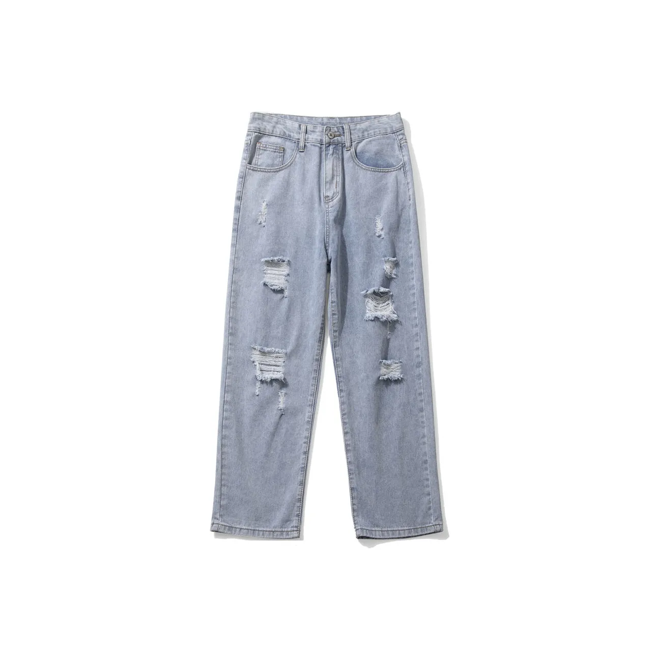 FAIRWHALE Summer Jeans Unisex Ripped Denim Blue