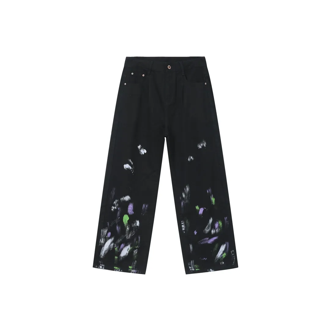 Voguo Relay Jeans Loose Fit Straight Fit Wide Leg Pants Unisex Black