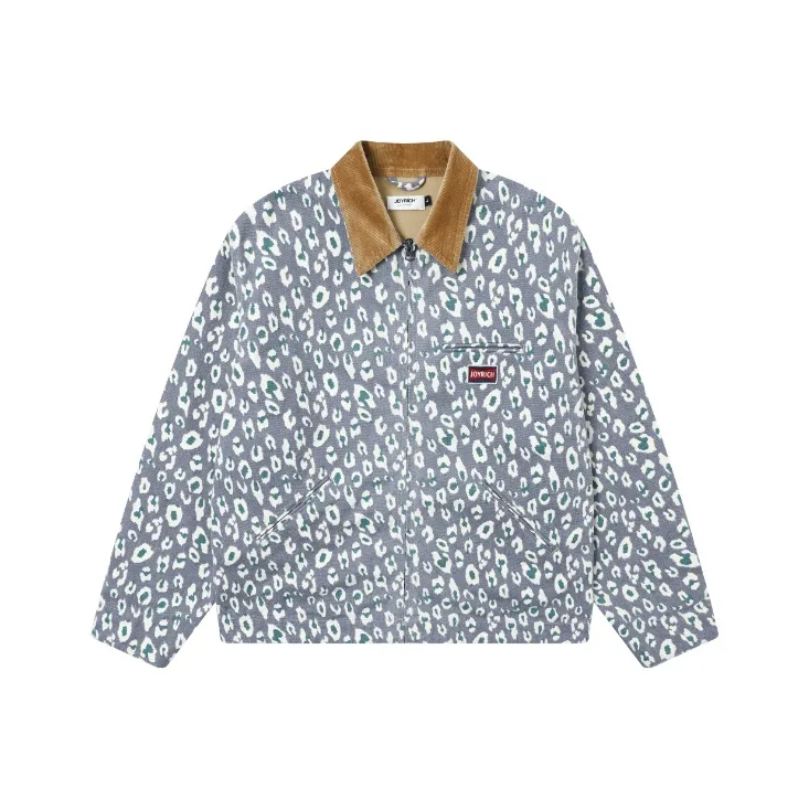 JOYRICH Леопардовый принт Вельвет Пэчворк Холст Свободный крой Спортивная куртка Унисекс