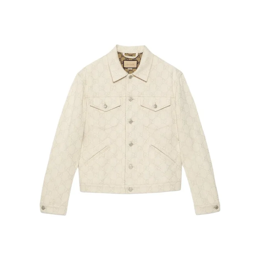 GUCCI Gg Cotton Jacquard Jacket Jackets & Coats Men's Ivory White