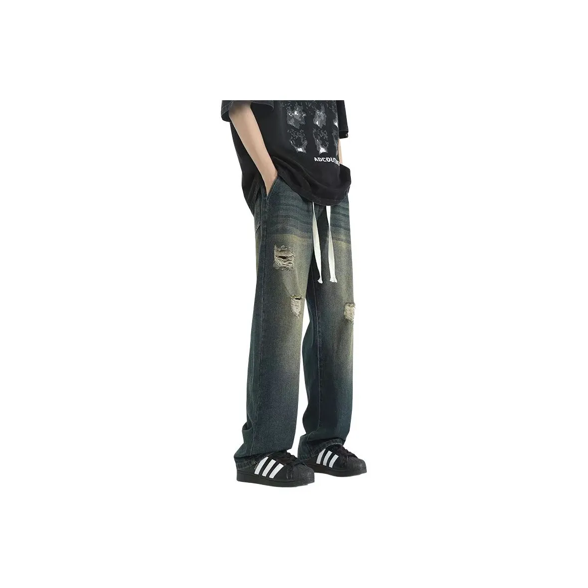 NOME Стираемые Потертые Рваные Джинсы Унисекс Ностальгический Зеленый