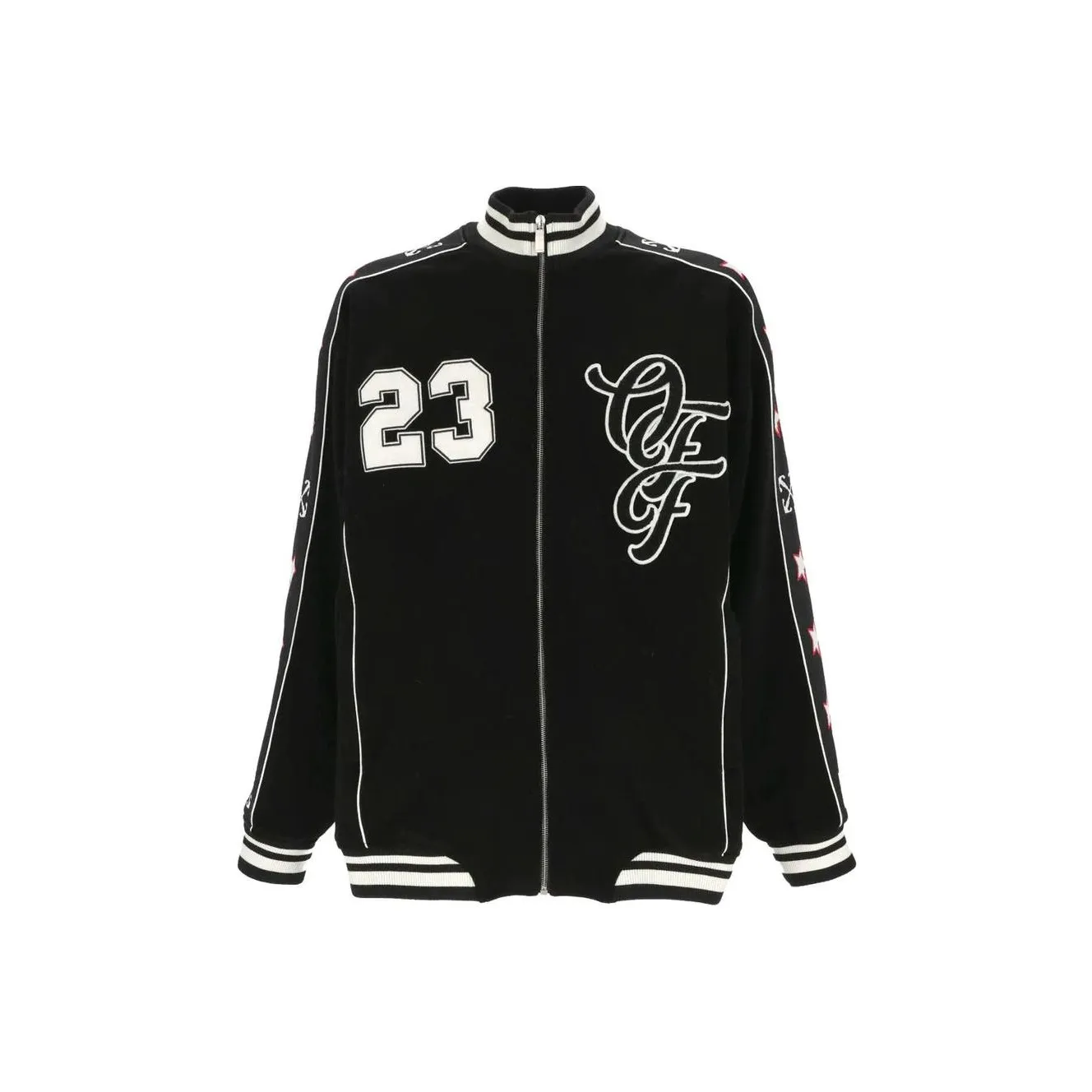 OFF WHITE Logo Embroidered Zip Up Varsity Jacket