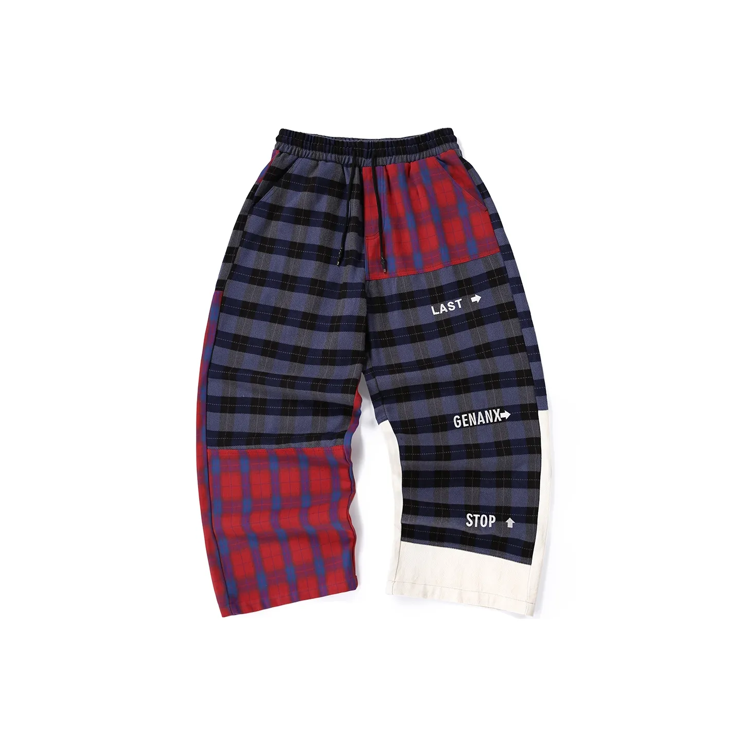 GENANX Casual Pants Unisex Red And Blue Plaid