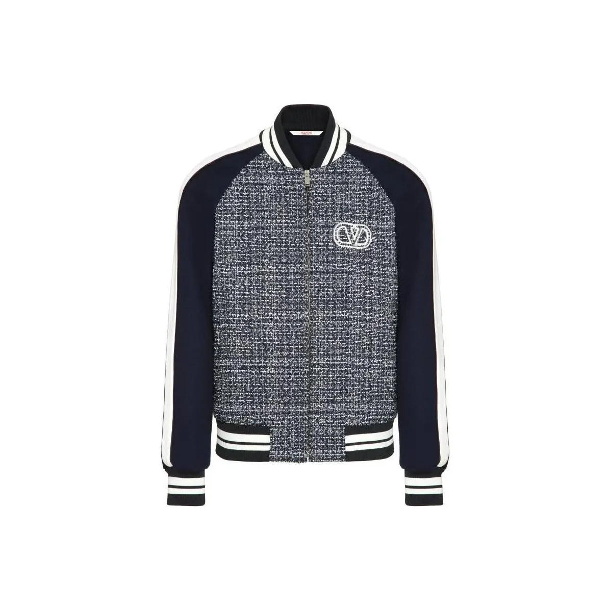 Valentino Logo Embroidered Zip Up Tweed Jacket