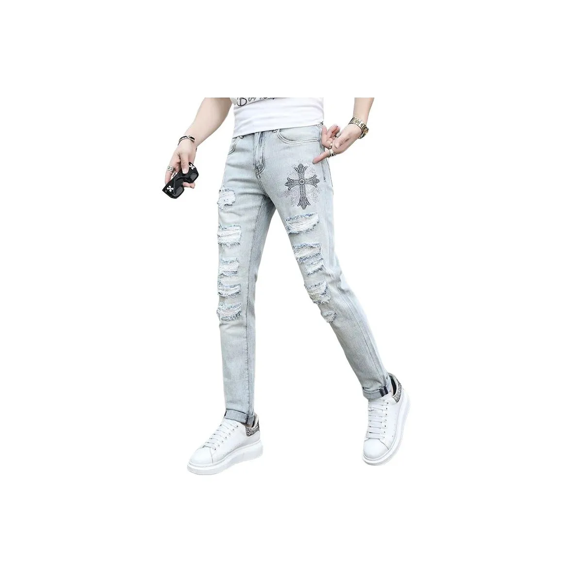 UOOHE Светло-синие унисекс джинсы