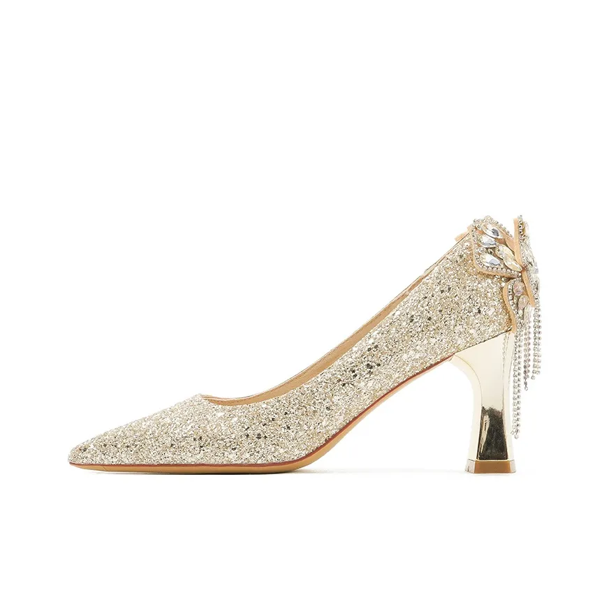 WUGUNIANG Грубый каблук Высокие каблуки Женские Шампанское золото