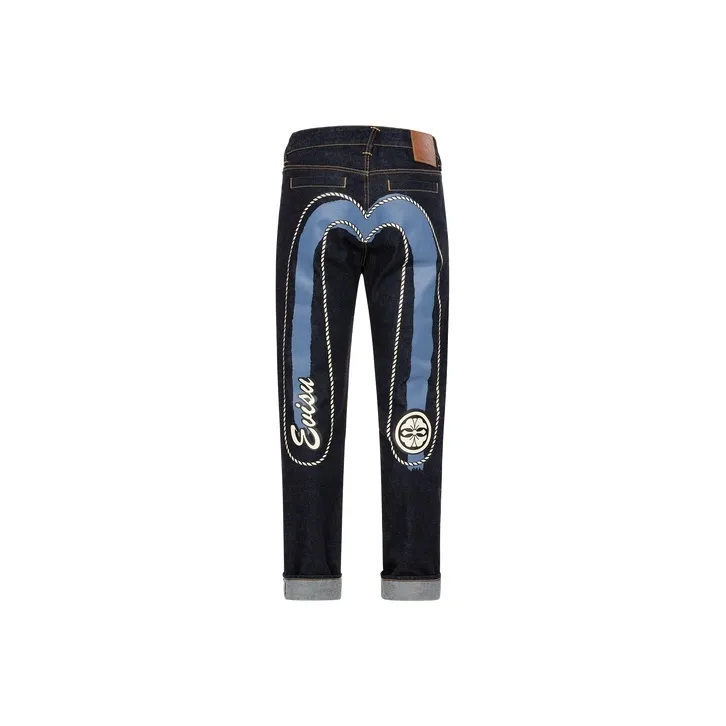 EVISU AW23 DOUBLE DAICOCK PRINT CARROT FIT SELVEDGE DENIM JEANS Denim Blue